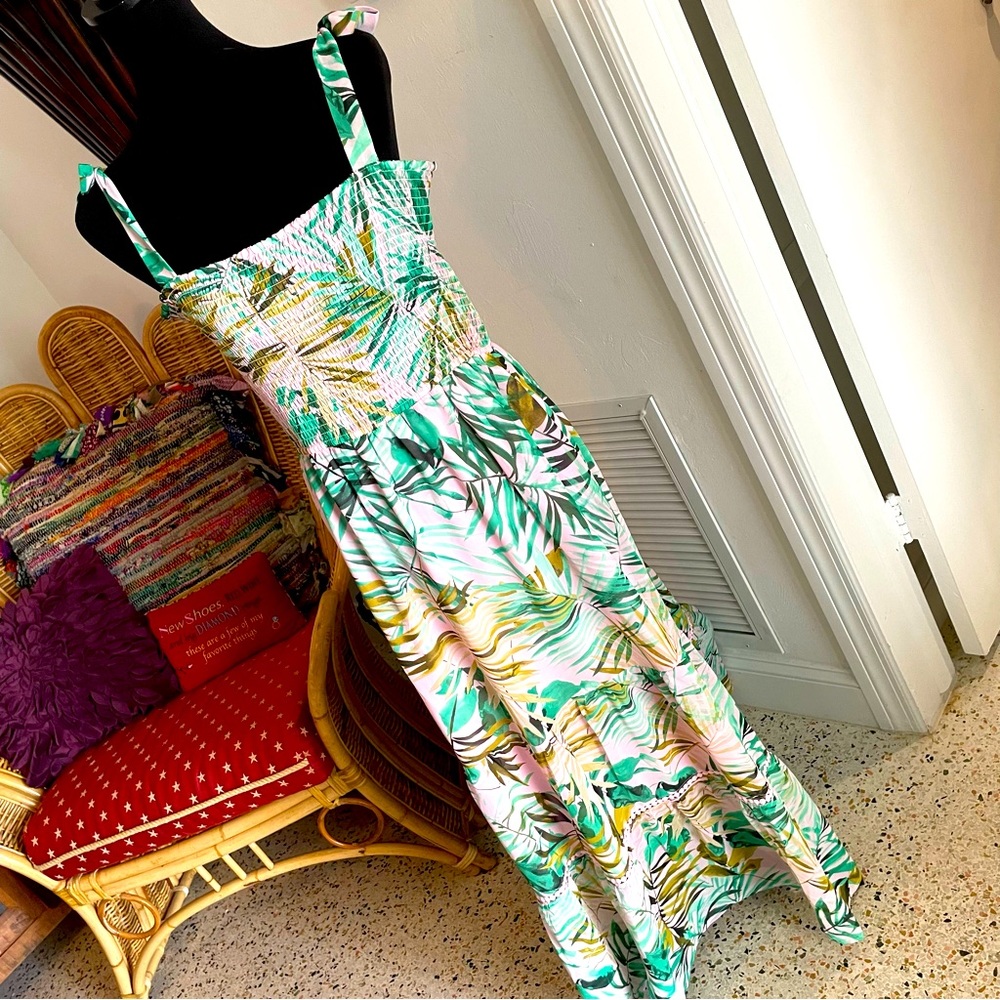 Adyson Parker Maxi Lined Sundress! Pink Palm Frond Print! NEW! Size 10 - Picture 2 of 14